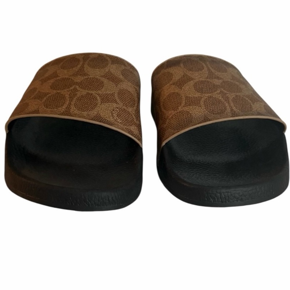 Coach Signature Canvas Pool Slide Sandals Tan Brown Logo Size 9 NEW - Picture 3 of 11